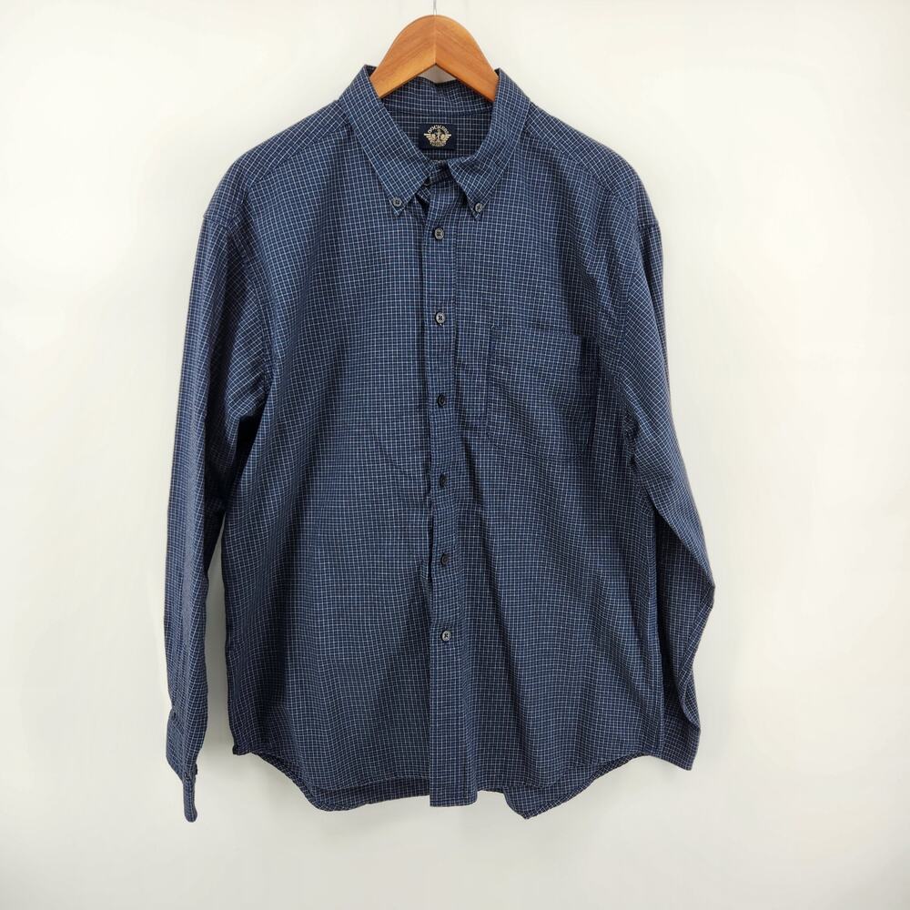 Dockers Men's Large Blue Plaid Long Sleeve Button Front Shirt 100% Cotton